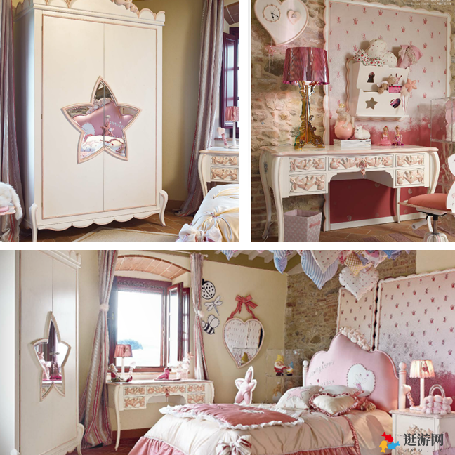 公主房卧室装修参考设计效果图  洛可可 奢华复古浪漫梦幻粉色少女儿童房效果图